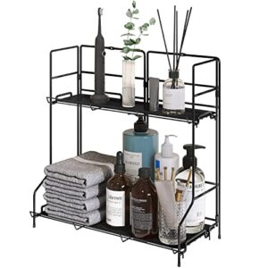 2 tier bathroom organizer countertop, sauce zhan vanity organizer countertop with shelf liners, spice rack organizer for kitchen, counter storage shelf for bathroom counter, bedroom, black