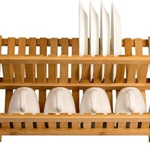 Sagler Wooden Dish Rack Plate Rack Collapsible Compact Dish Drying Rack Bamboo Dish Drainer