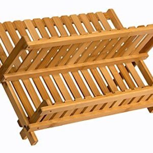 Sagler Wooden Dish Rack Plate Rack Collapsible Compact Dish Drying Rack Bamboo Dish Drainer