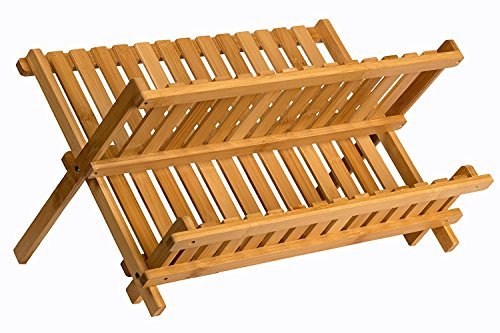 Sagler Wooden Dish Rack Plate Rack Collapsible Compact Dish Drying Rack Bamboo Dish Drainer