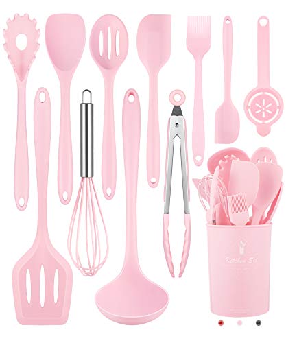 Kitchen Utensils Set-12 Pieces Silicone Cooking Utensils Set (Dishwasher Safe) 392°F Heat Resistant Spatula Set, Nonstick Cookware