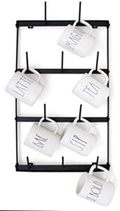 claimed corner mini coffee mug rack – 4 row metal wall mounted storage display organizer for coffee mugs, tea cups, mason jars, and more.