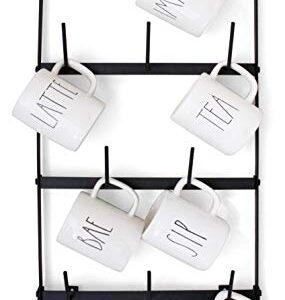 Claimed Corner Mini Coffee Mug Rack - 4 Row Metal Wall Mounted Storage Display Organizer for Coffee Mugs, Tea Cups, Mason Jars, and More.