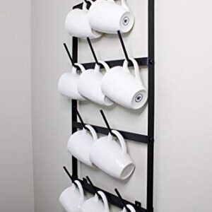 Claimed Corner Mini Coffee Mug Rack - 4 Row Metal Wall Mounted Storage Display Organizer for Coffee Mugs, Tea Cups, Mason Jars, and More.