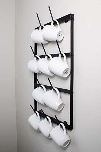 Claimed Corner Mini Coffee Mug Rack - 4 Row Metal Wall Mounted Storage Display Organizer for Coffee Mugs, Tea Cups, Mason Jars, and More.