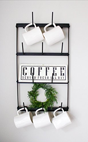 Claimed Corner Mini Coffee Mug Rack - 4 Row Metal Wall Mounted Storage Display Organizer for Coffee Mugs, Tea Cups, Mason Jars, and More.