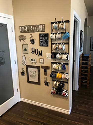 Claimed Corner Mini Coffee Mug Rack - 4 Row Metal Wall Mounted Storage Display Organizer for Coffee Mugs, Tea Cups, Mason Jars, and More.