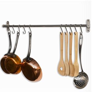 Premium Chefmate Stainless Steel Gourmet Kitchen 31.5 Inch Wall Mount Rail and 10 S Hooks Set Utensil Pot Pan Lid Rack Storage Organizer , Silver