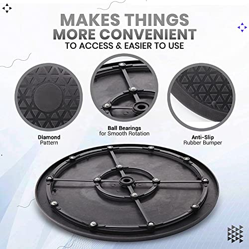 Pack of 3, 12 Inch Lazy Susan Turntable Organizer, Non Skid Heavy Duty Rotating Swivel Steel Ball Bearings, Holds up to 80 lbs, Black Plastic Turn Table - Used for Cabinets, Monitor, TV, etc