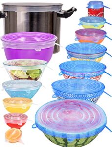 longzon silicone stretch lids 14 pack include 2pcs xxl size up to 9.8” diameter, reusable durable food storage covers for bowl, 7 different sizes to meet most containers, dishwasher & freezer safe