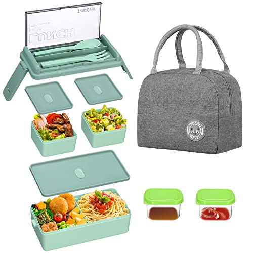 Housmile Bento Box Adult Lunch Box, Stackable Bento Lunch Box Container with Accessories, Built-in Utensil Set, Bento Box Kit with Bag, BPA-Free, Microwave Safe, Leak-Proof Lunchbox for Work, Picnic