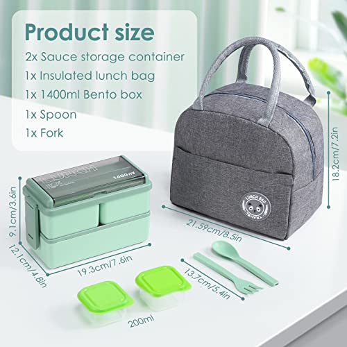 Housmile Bento Box Adult Lunch Box, Stackable Bento Lunch Box Container with Accessories, Built-in Utensil Set, Bento Box Kit with Bag, BPA-Free, Microwave Safe, Leak-Proof Lunchbox for Work, Picnic