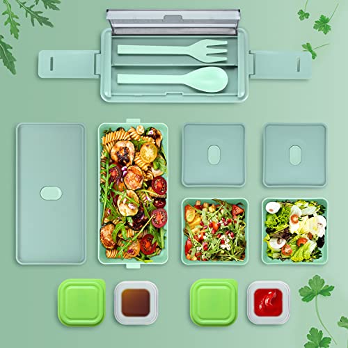 Housmile Bento Box Adult Lunch Box, Stackable Bento Lunch Box Container with Accessories, Built-in Utensil Set, Bento Box Kit with Bag, BPA-Free, Microwave Safe, Leak-Proof Lunchbox for Work, Picnic