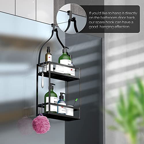 Meangood Shower Caddy Organizer,Mounting Over Shower Head Or Door,Extra Wide Space for Shampoo, Conditioner, and Soap with Hooks for Razorsand More,10.5" x 4.5" x 22.4", Mental Black