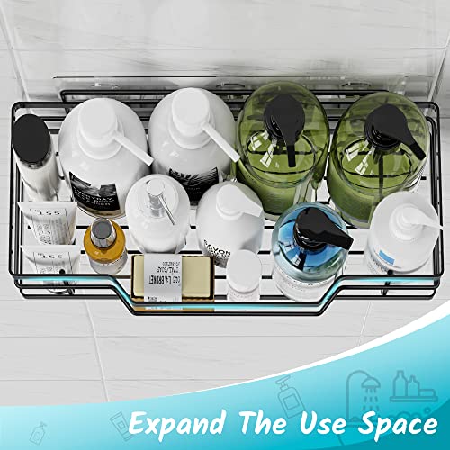 Moforoco Shower Caddy - Adhesive Shower Organizer, Hanging Suction Black Shower Shelves Rack, Inside Shower Rack Holder, Bathroom Decor Organization Storage Accessories, Home Essentials Gadgets