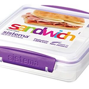 Sistema KLIP IT Accents Collection Sandwich Box Food Storage Container, 15.2 oz./0.5 L, Color Received May Vary