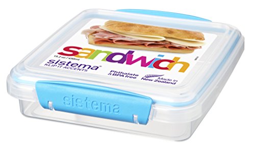 Sistema KLIP IT Accents Collection Sandwich Box Food Storage Container, 15.2 oz./0.5 L, Color Received May Vary