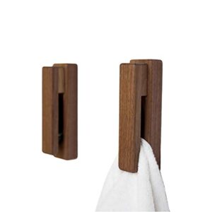 wood towel hooks -set of 2 self adhesive vintage towel holder wooden wall mounted towel racks for bathroom and kitchen home decor- quick drying, reduce bacterial growth, firmly holds towel(walnut)