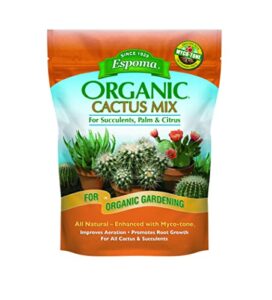 espoma organic cactus potting soil mix, natural & organic soil for cactus, succulent, palm, and citrus grown in containers both indoors and outdoors, 4 qt, pack of 1