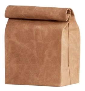 the original waxed canvas lunch bag, handmade with certified organic cotton and hand waxed with beeswax, foldable, stiff material, plastic-free, reusable, gots, large, for men, women, kids, brown