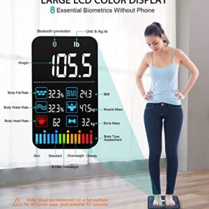 Body Fat Scale, ABLEGRID Digital Smart Bathroom Scale for Body Weight, Large LCD Display Screen, 16 Body Composition Metrics BMI, Water Weigh, Heart Rate, Baby Mode, 400lb, Rechargeable