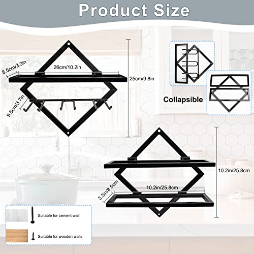 2 Style Metal Wall Mounted Wine Holder, Upgrade Foldable Hanging Wall Wine Rack Organizer for 2 Liquor Bottles, Red Wine Bottle Display Hanger with Screws for Home Kitchen Bar Wall Décor