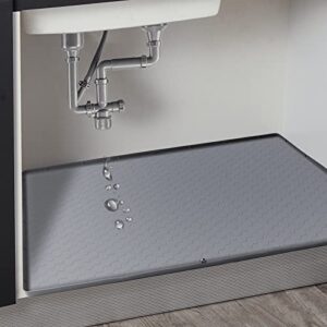 under sink mat for kitchen waterproof, 34″ x 22″ silicone under sink liner, hold up to 3.3 gallons liquid, kitchen bathroom cabinet mat and protector for drips leaks spills tray