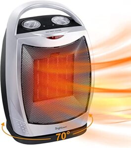 brightown portable ceramic space heater 1500w/750w, 2 in 1 oscillating electric room heater with tip over and overheat protection, 200 square feet fast heating for indoor bedroom office desk home (silver)