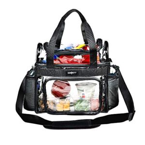 heavy duty clear lunch tote stadium bag approved durable crossbody travel makeup cosmetic box for football basketball baseball games concerts work correctional officers (bold black, 12 x 6 x 12)