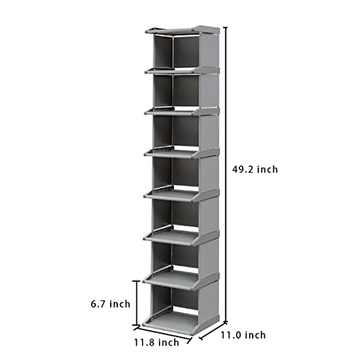 MADSOUKY Shoe Rack 8 Tiers DIY Narrow Stckable Free Standing Shoes Storage Tall Organizer Vertical Small Entryway Hallway Shelf