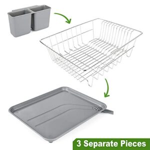 WHITGO Dish Drying Rack with Drain Board, Stainless Steel Dish Drainer Drying Rack with Utensil Holder for Kitchen Counter, Dish Drain Rack with One Cleaning Cloth