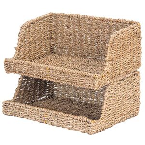 vatima large open-front baskets for kitchen, natural seagrass storage baskets for organizing, decorative for living room, 13.4” x 9.5” x 5.5”, 2 pack