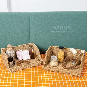 VATIMA Large Open-Front Baskets for Kitchen, Natural Seagrass Storage Baskets for Organizing, Decorative for Living Room, 13.4” x 9.5” x 5.5”, 2 Pack