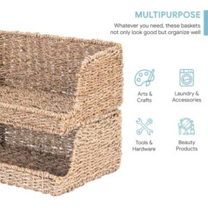 VATIMA Large Open-Front Baskets for Kitchen, Natural Seagrass Storage Baskets for Organizing, Decorative for Living Room, 13.4” x 9.5” x 5.5”, 2 Pack