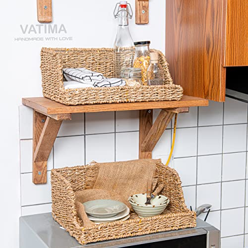 VATIMA Large Open-Front Baskets for Kitchen, Natural Seagrass Storage Baskets for Organizing, Decorative for Living Room, 13.4” x 9.5” x 5.5”, 2 Pack