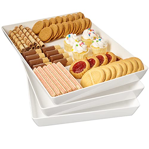 US Acrylic Avant 15" x 10" Plastic Stackable Serving Tray in White | Set of 3 Appetizer, Charcuterie, Food, Snack, Dessert Platters | Reusable, BPA-Free, Made in The USA