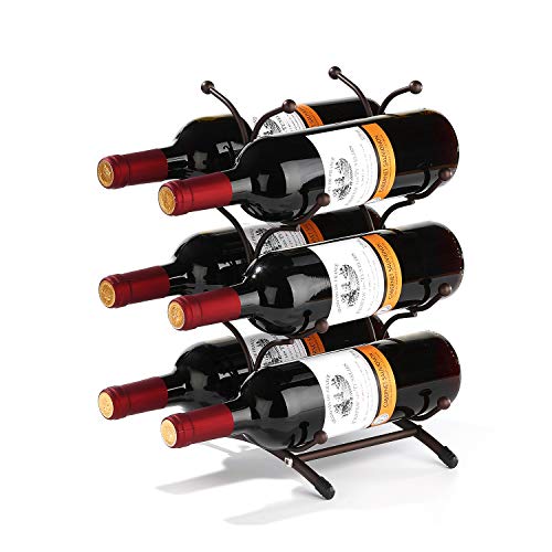 Countertop Wine Racks, 6 Bottles Wine Holder, Brown Metal Wine Shelf, Tabletop Wine Storage Holders Stands for Home Decor & Kitchen Storage Rack, Bar, Wine Party