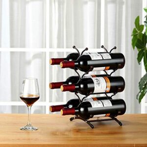 Countertop Wine Racks, 6 Bottles Wine Holder, Brown Metal Wine Shelf, Tabletop Wine Storage Holders Stands for Home Decor & Kitchen Storage Rack, Bar, Wine Party