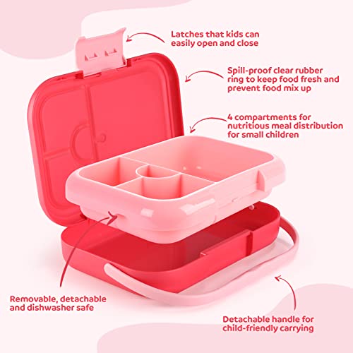 havinoo Bento Lunch Box for Kids, Girls, Boys, Toddlers, 3.7 Cups 4 Compartments Lunch Containers, Ideal Kids Lunch Box for Children, Microwave, Dishwasher, Freezer Safe, Leak-Proof, BPA-Free Pink