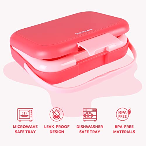 havinoo Bento Lunch Box for Kids, Girls, Boys, Toddlers, 3.7 Cups 4 Compartments Lunch Containers, Ideal Kids Lunch Box for Children, Microwave, Dishwasher, Freezer Safe, Leak-Proof, BPA-Free Pink