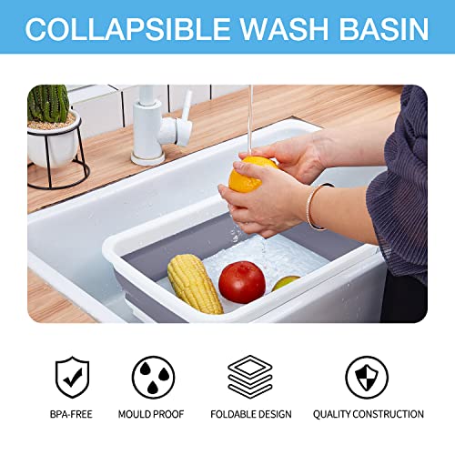 Collapsible Wash Basin Multiuse Dish Pans Space Saving Portable Dish Tub Ice Bucket with 10L Capacity for Camping Outdoor Kitchen Storage by THANSTAR, Grey