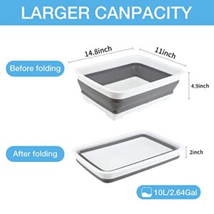 Collapsible Wash Basin Multiuse Dish Pans Space Saving Portable Dish Tub Ice Bucket with 10L Capacity for Camping Outdoor Kitchen Storage by THANSTAR, Grey