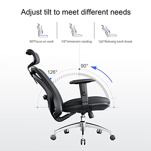 SIHOO Ergonomic Office Chair, Big and Tall Office Chair, Adjustable Headrest with 2D Armrest, Lumbar Support and PU Wheels, Swivel Computer Task Chair for Office, Tilt Function Computer Chair