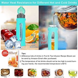 32oz Glass Water Bottles with Straw and Flip Lid, Motivational Water Bottles with Time Marker Reminder and Silicone Sleeve, Leakproof, BPA Free (Green Sleeve)