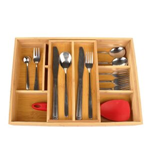 HAZWEOU Bamboo Silverware Organizer - Kitchen Drawer Organizer and Utensil Organizer - Cutlery – Flatware - Hardware Organizer, with Small Slidable Organizer(Natural)