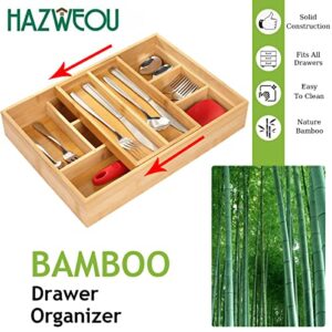 HAZWEOU Bamboo Silverware Organizer - Kitchen Drawer Organizer and Utensil Organizer - Cutlery – Flatware - Hardware Organizer, with Small Slidable Organizer(Natural)