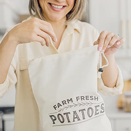 Resilient Roots Potato Storage for Pantry I Potato and Onion Storage Bags with Side Zipper I Set of 2 - 16” x 12” - Cotton Farmhouse Kitchen Onion Bag with Blackout Liner