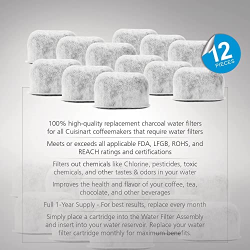 Housewares Solutions Pack of 12 Replacement Charcoal Water Filters for All Cuisinart Coffee Machines - Cuisinart Compatible (Not Keurig) Filters Fit Both Newer & Older Models Cuisinart Coffee Makers