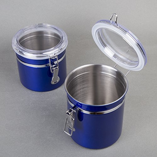 Creative Home Set of 4 Pieces Stainless Steel Kitchen Storage Jar Container Canister with Clear Airtight Lid and Locking Clamp for Food, Cookie, Flour, Sugar, Tea, Coffee Storage, Metallic Blue