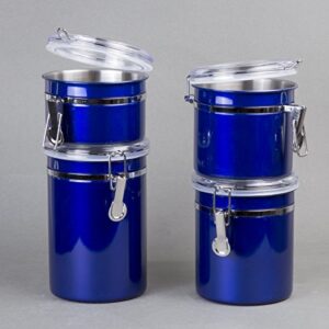 Creative Home Set of 4 Pieces Stainless Steel Kitchen Storage Jar Container Canister with Clear Airtight Lid and Locking Clamp for Food, Cookie, Flour, Sugar, Tea, Coffee Storage, Metallic Blue